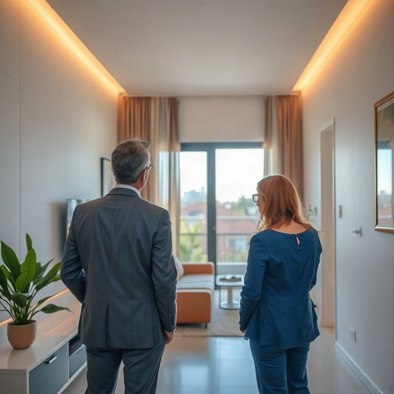 Couple and real estate agent looking at the lighting in an apartment during a viewing